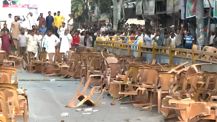 জাপার সমাবেশে হট্টগোল চেয়ার ভাংচুর কর্মীসভা পন্ড